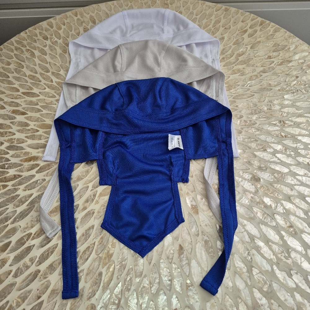 New Durags, Set of 3 Head Wraps- White Beige Blue